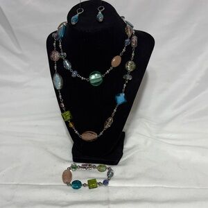 Premier Designs Retired Vibrant Glass Beaded Venetian Style Necklace Set